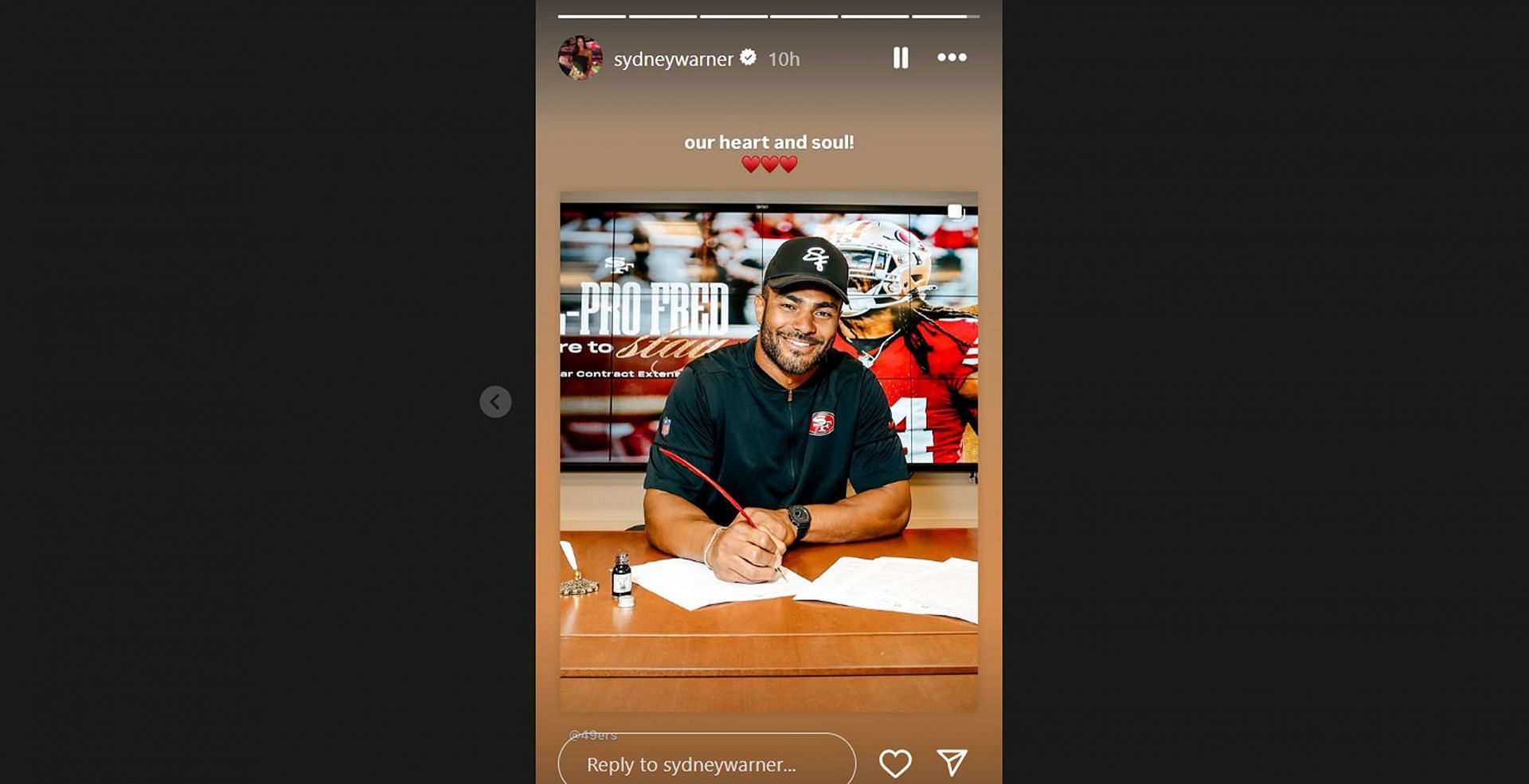 Sydney Warner beams with pride as husband Fred Warner inks contract extension with 49ers/@sydneywarner